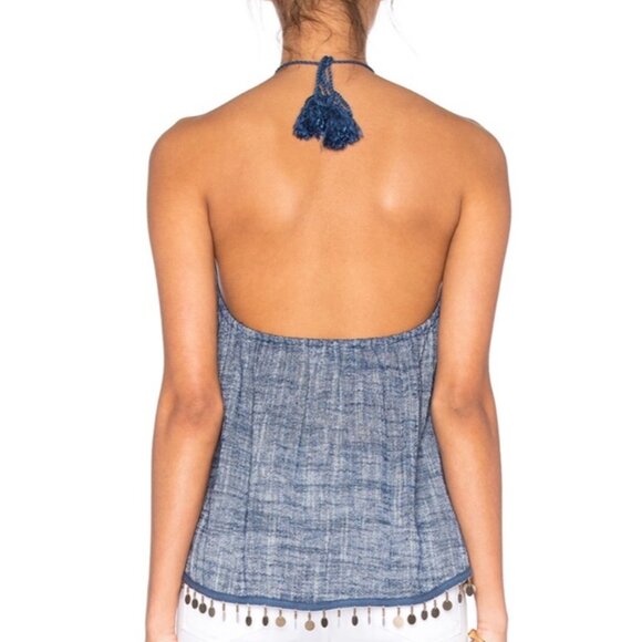 Line & Dot Denim Halter Top With Sequin Bottom Size XSmall - Picture 3 of 7